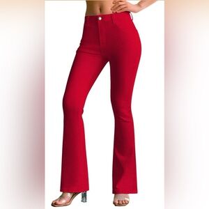 Roswear Women’s Stretchy Flare Mid-Rise Jeans in Red - Size M